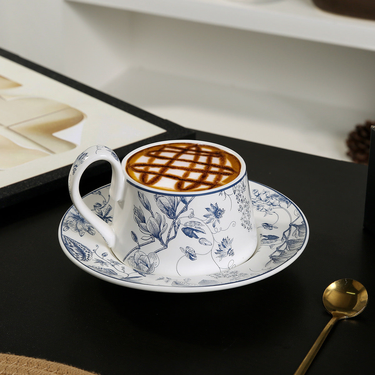 Garden style Ceramic Coffee Cup & Saucer Gift Set: Perfect for Tea and Latte