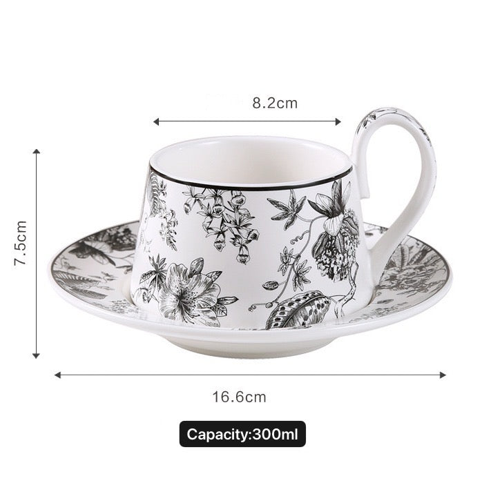 Garden style Ceramic Coffee Cup & Saucer Gift Set: Perfect for Tea and Latte